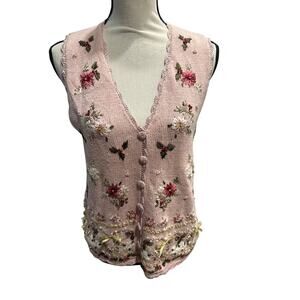Women’s Erika Petites Embroidered Pink Vest. Size Small Petite